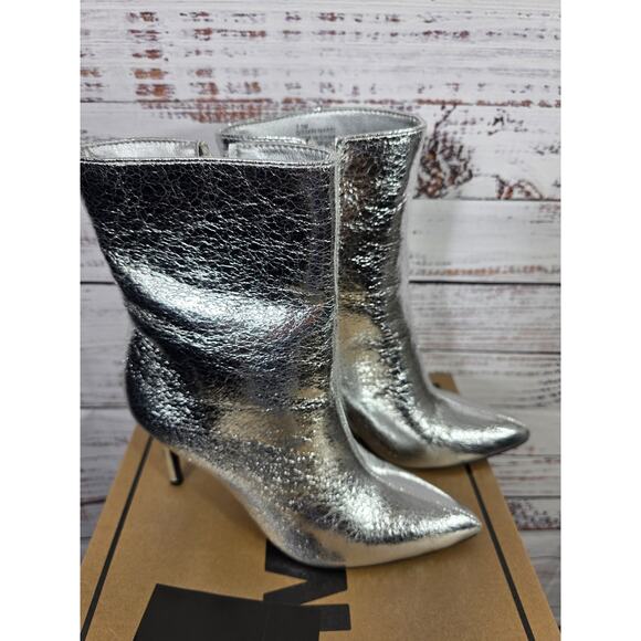 Mardi Silver Crinkle Metallic Dress Bootie by Mia 3.5" Heel NIB - Picture 1 of 6